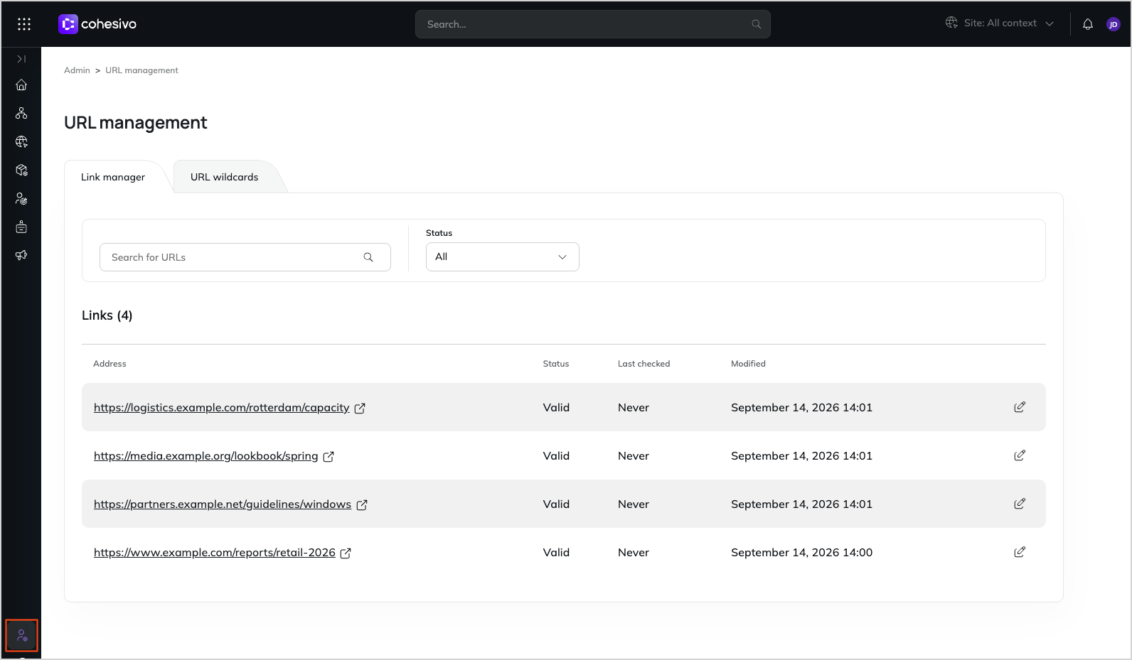 Link manager tab