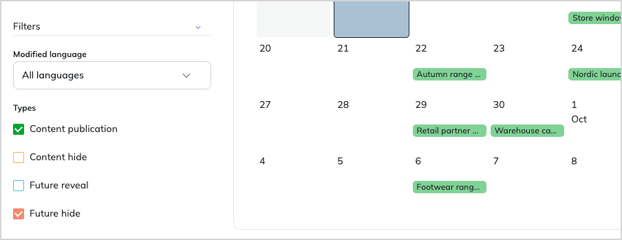 Viewing calendar filters Viewing filters