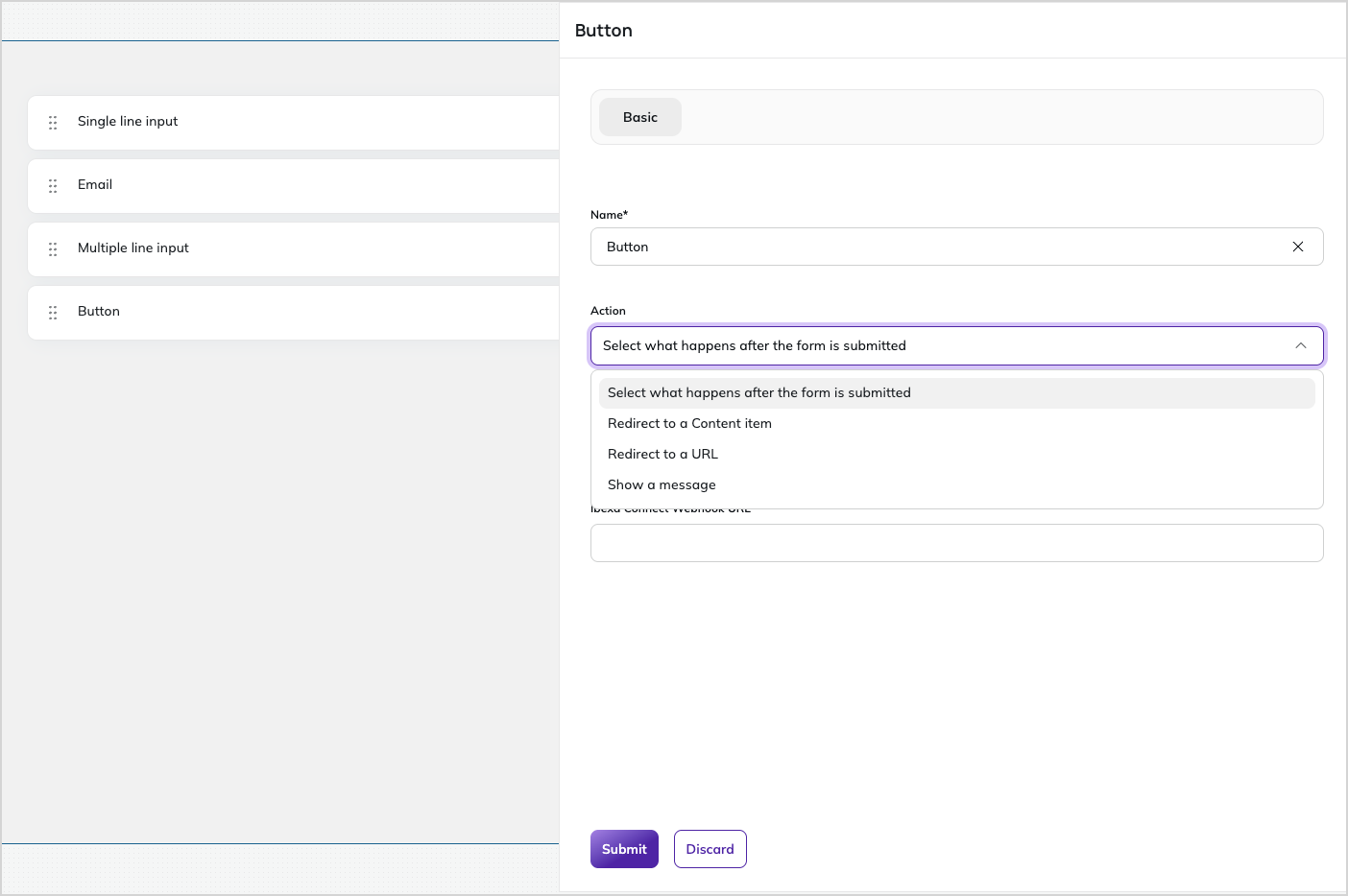 Options of a Form submission button
