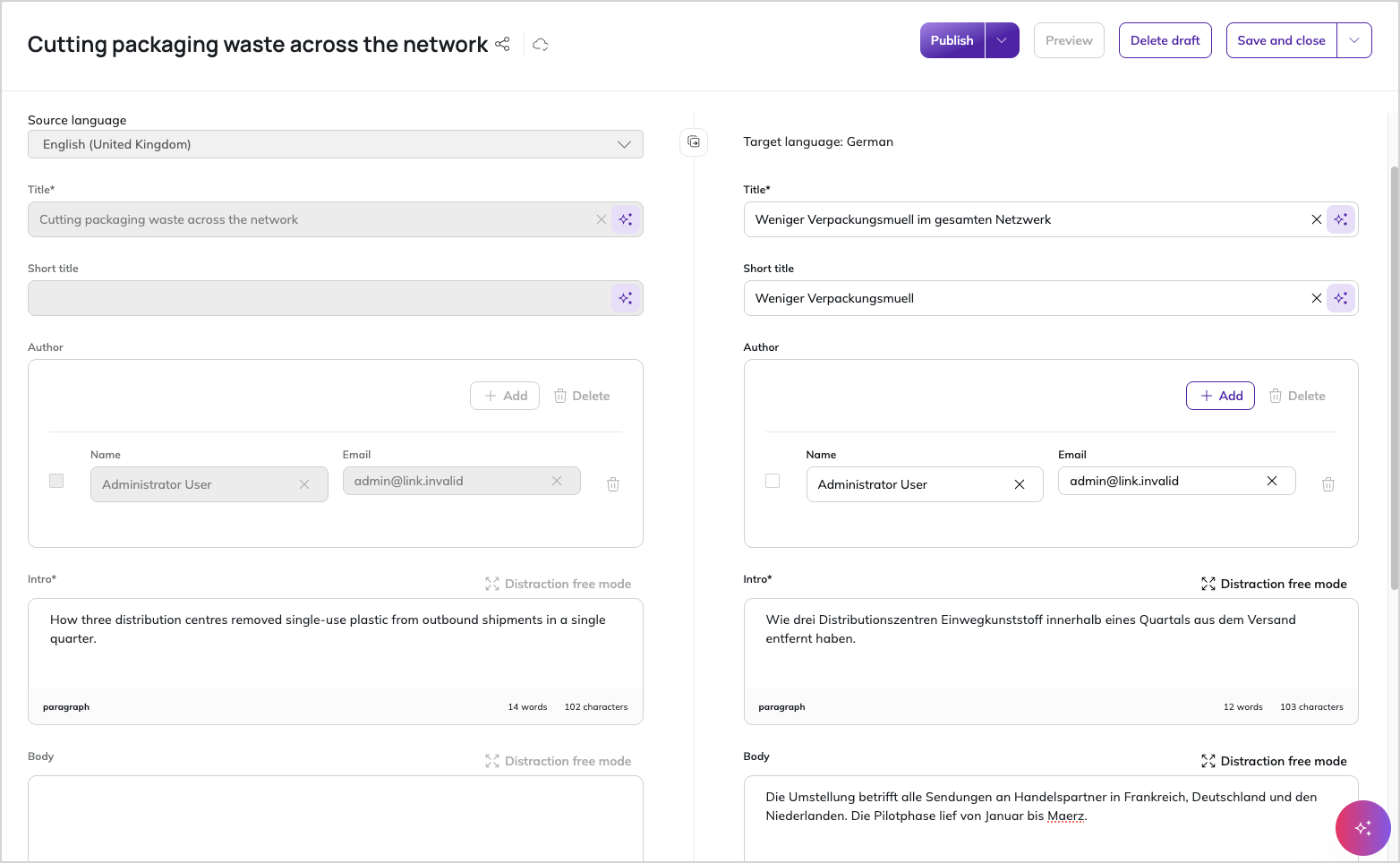 Side-by-side translation view