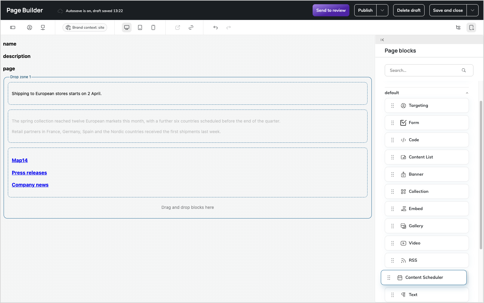 Page Builder interface