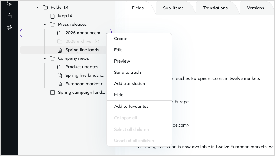 Starting the translation from the content tree