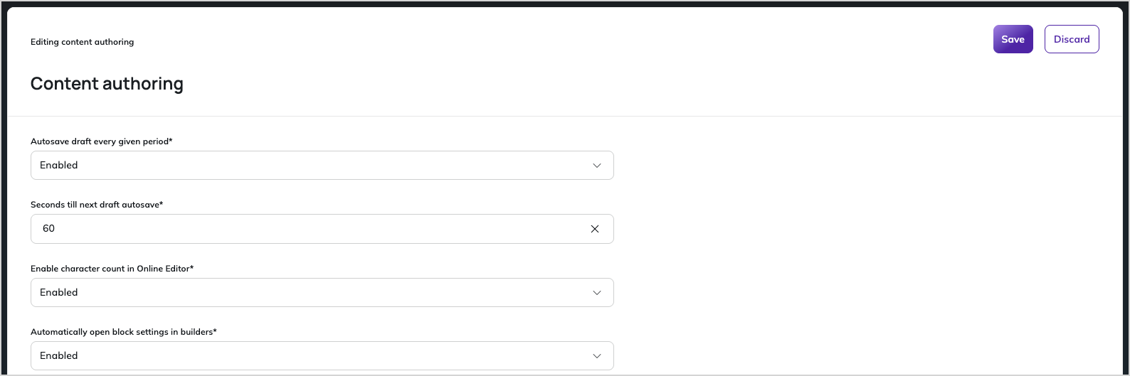 User settings - blocks settings User settings - blocks