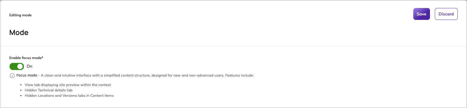 Focus mode user setting Focus mode user setting