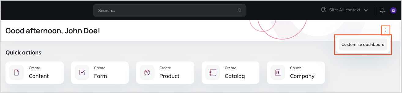 Customize dashboard - three dots icon