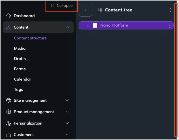 Adjust main menu or hide it Main menu - adjust