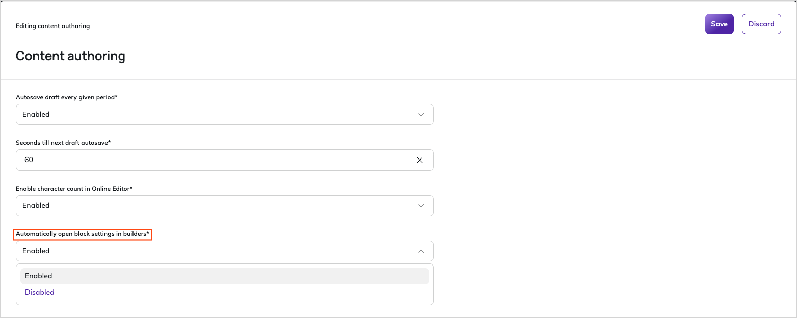 User settings - blocks settings Blocks settings