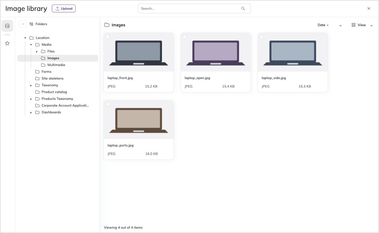 Grid view of image library