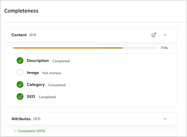 Product completeness screen